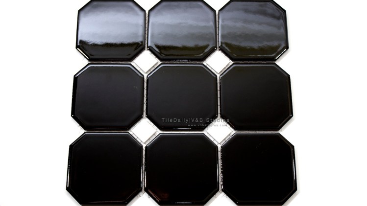 4x4 Octagon Porcelain Mosaic with black insert available at TileDaily
