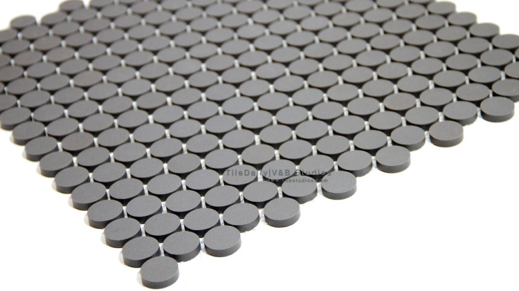 Matte Penny Round Porcelain Mosaic, Dark Grey at TileDaily