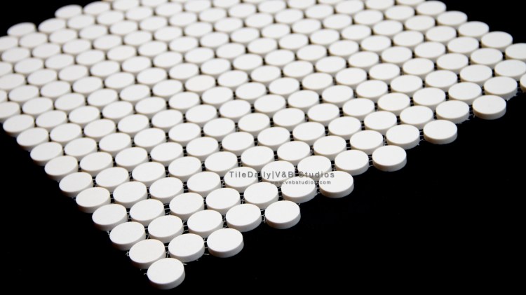 Matte Penny Round Porcelain Mosaic, White at TileDaily