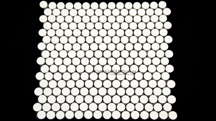 Matte Penny Round Porcelain Mosaic, White at TileDaily
