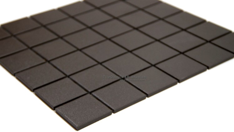 Matte Textured Porcelain Square Mosaic, Black