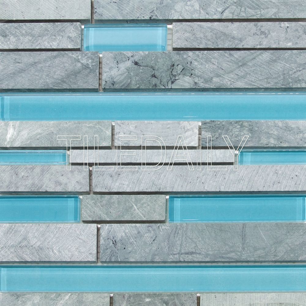 Random Brick Marble and Glass Mosaic, Mix&nbsp;Blue