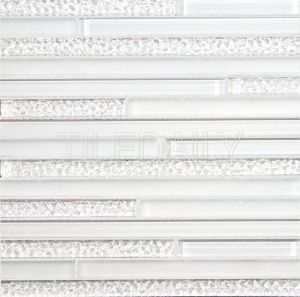 Off White Random Brick Glass Mosaic Tile with Texture Ripple Finish. Available at TileDaily