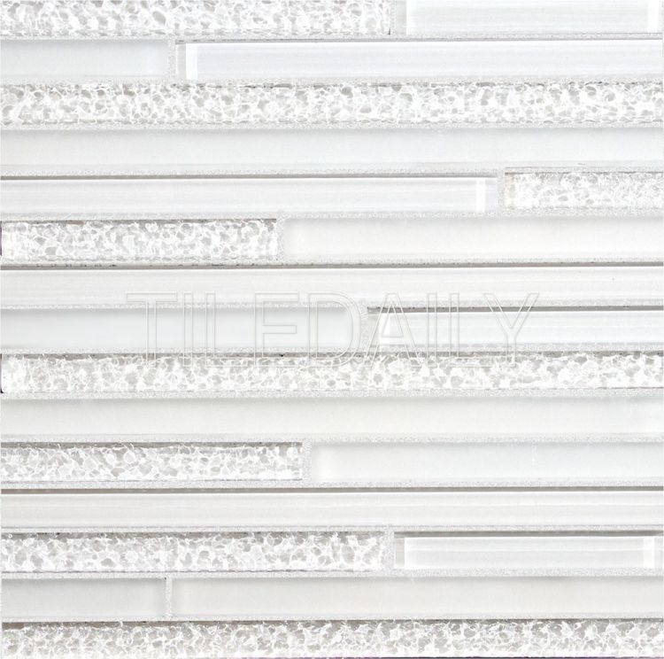 Off White Random Brick Glass Mosaic Tile with Texture Ripple Finish. Available at TileDaily