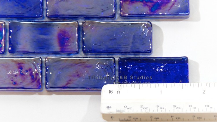 GM0090DBE Iridescent Brick Glass Mosaic in Cobalt Blue at TileDaily