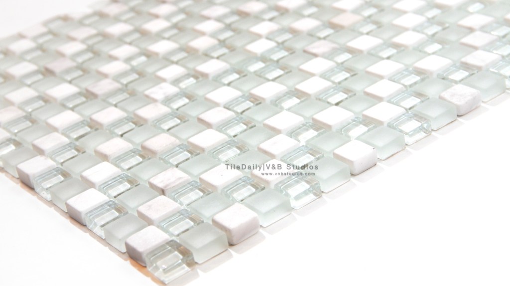 Small Square Marble and Glass Mosaic, White&nbsp;Mix