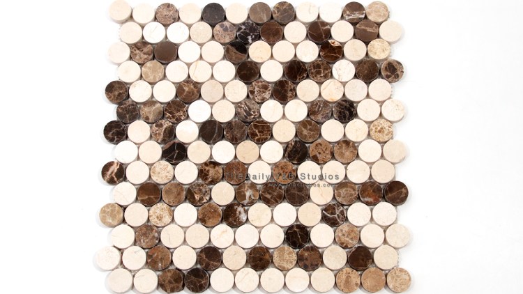 NS0043ED - Penny Round Marble Mosaic, Emperador Dark Mix