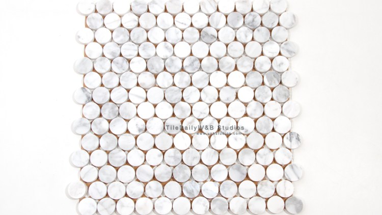 NS0043BC - Penny Round Marble Mosaic, Bianco Carrara