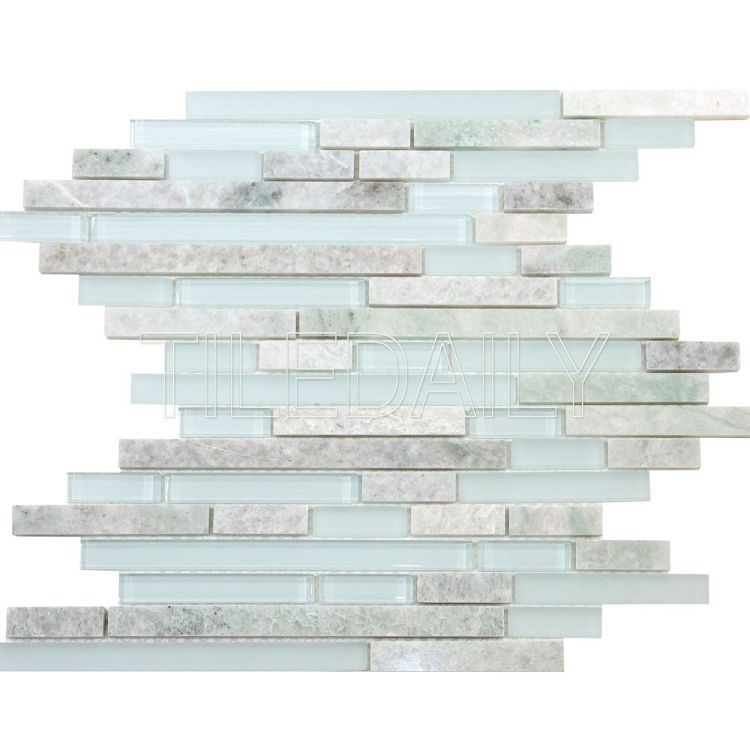 Random Brick Ming Green Marble And Glass Mosaic Tile Available at TileDaily