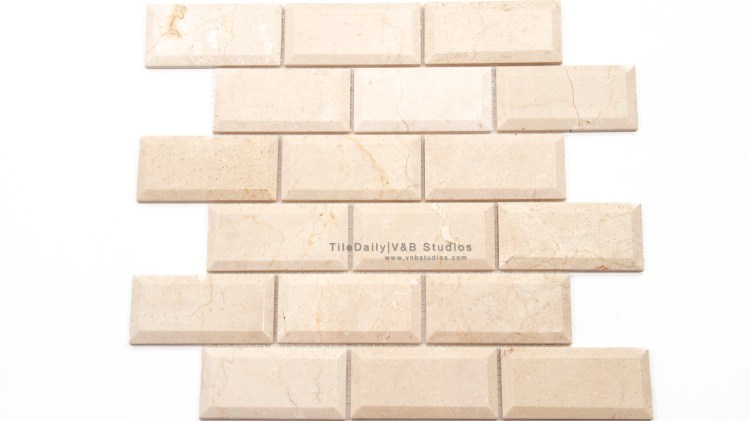 NS0051CM - 2x4 Crema Marfil Beveled Brick Mosaic