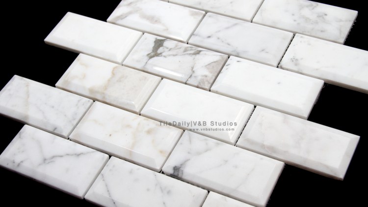 NS0051WC - 2x4 White Carrara Beveled Brick Mosaic