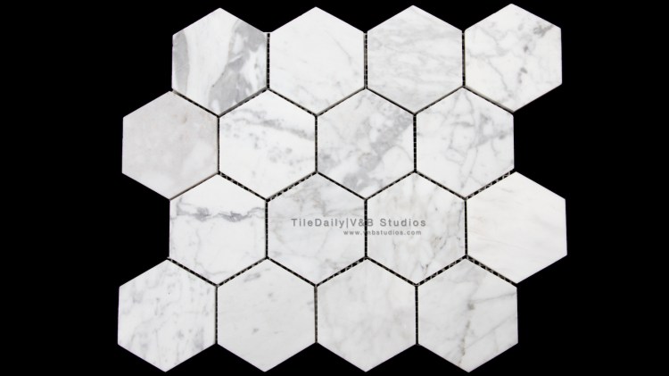 3" Hexagon Carrara Marble Mosaic Tile 