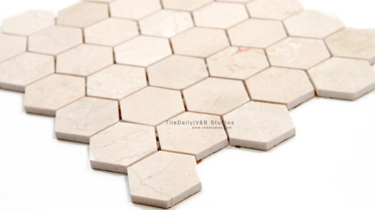 NS0053P - 2" Crema Marfil Marble Hexagon Mosaic, Polished