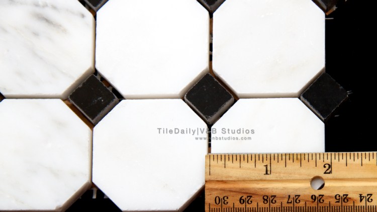 NS0056 - Octagon Marble Mosaic, White Carrara and Nero Black