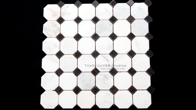 NS0056 - Octagon Marble Mosaic, White Carrara and Nero Black