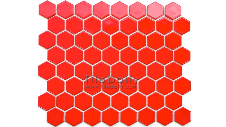 PM0004RD - Hexagon Porcelain Mosaic, Red Semi Gloss