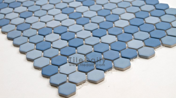 PM0032BE - Matte Hexagon Porcelain Mosaic, Blue 