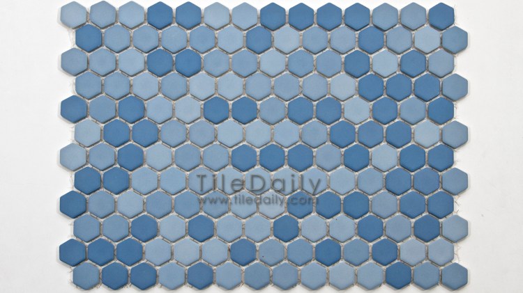 PM0032BE - Matte Hexagon Porcelain Mosaic, Blue 