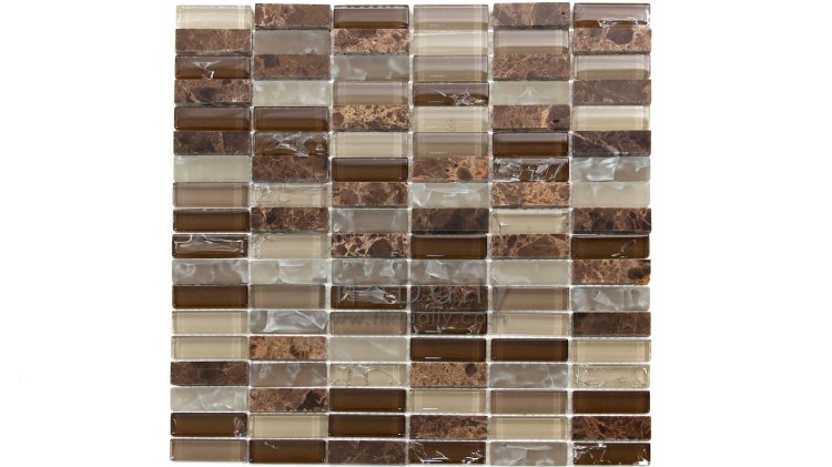 GM0106BN - Craquele Glass and Stone Mosaic, Brown Mix