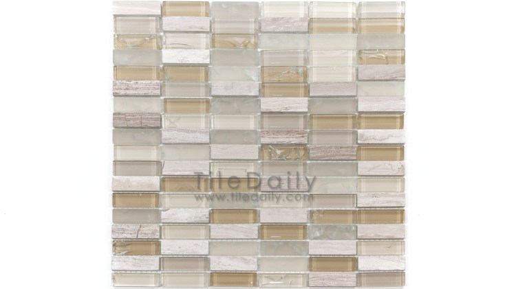 GM0106BG- Craquele Glass and Stone Mosaic, Beige Mix