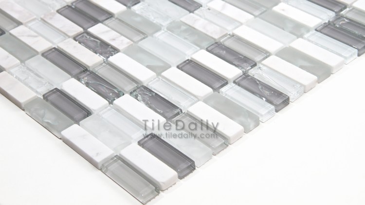 GM0106GY - Craquele Glass and Stone Mosaic, Grey Mix