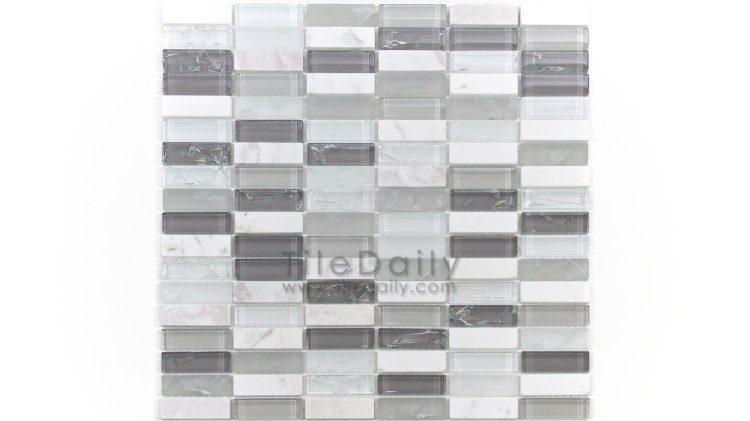 GM0106GY - Craquele Glass and Stone Mosaic, Grey Mix