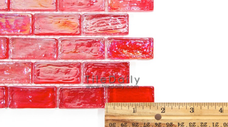 GM0090RD Red Iridescent Brick Glass Mosaic Tile at TileDaily