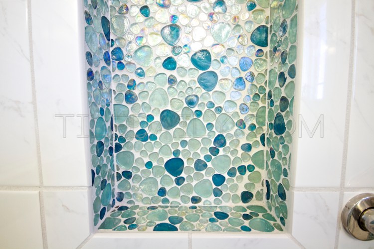 Iridescent Pebble Glass Mosaic - Bathroom Installation