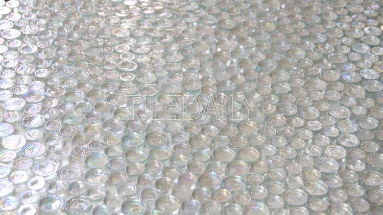 Iridescent Clear White Random Circles Glass Mosaic Tile