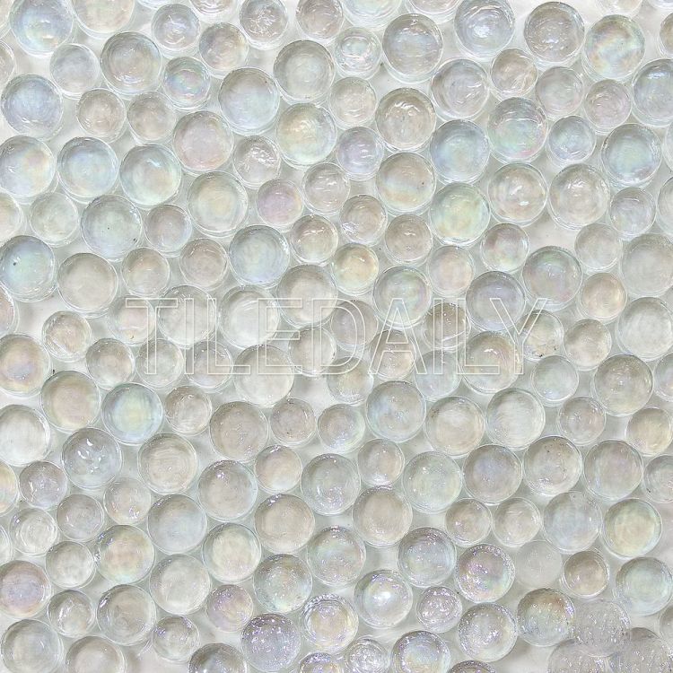 Iridescent Clear White Random Circles Glass Mosaic Tile