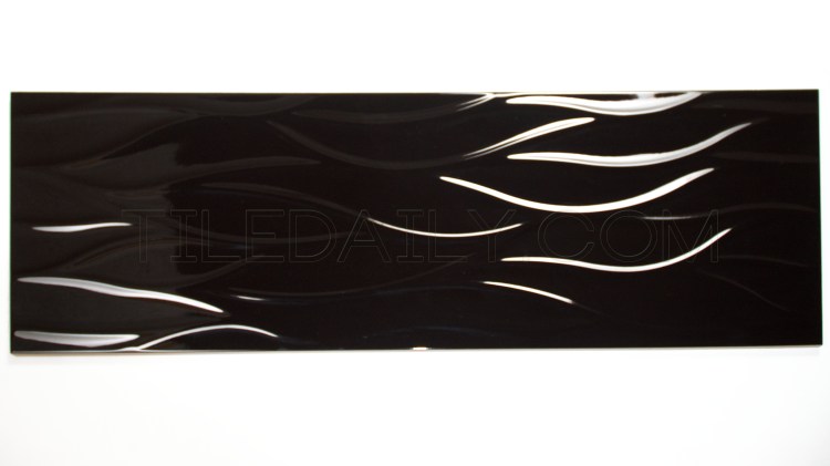 Leaf Wave Ceramic Tile, Black, TileDaily P0079BK