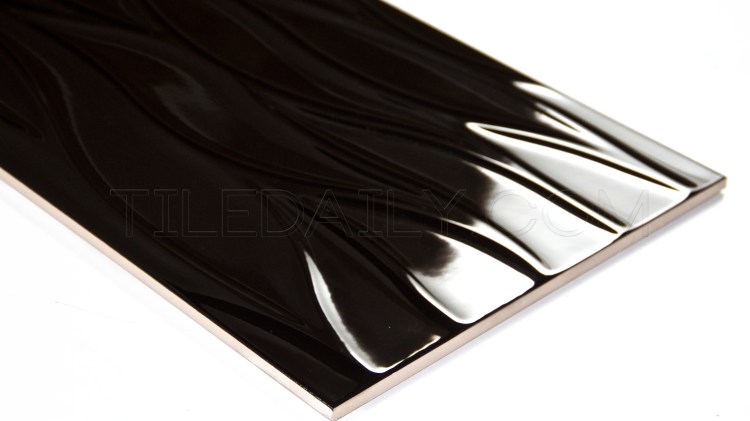 Leaf Wave Ceramic Tile, Black, TileDaily, P0079BK