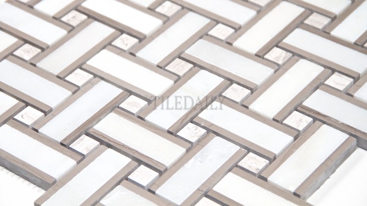 NS0071 - Basket Weave Marble Mosaic, White Taupe Mix