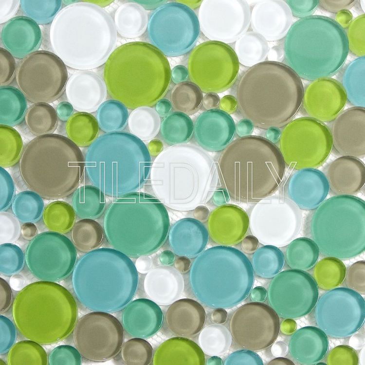 Bubble Glass Mosaic Tile in Blue Green Mix Available at TileDaily On SALE