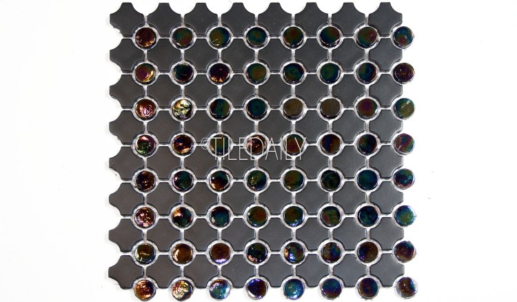 GM0012BK-2 - Iridescent Penny Round Mix Mosaic, Black