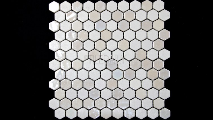 Iridium White Hexagon Glass Mosaic Tile Available at TileDaily