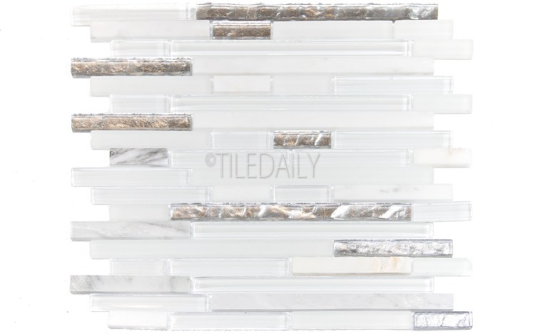 GM0129 - Silver Mix Glass and Stone Mosaic, White