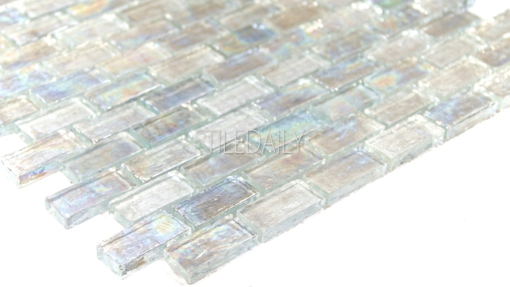 Iridescent Brick Glass Mosaic, Clear&nbsp;White
