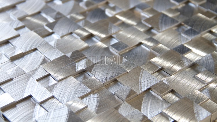 3D Splitface Aluminum Mosaic Silver Splitface 3D Aluminum Mosaic Available at TileDaily