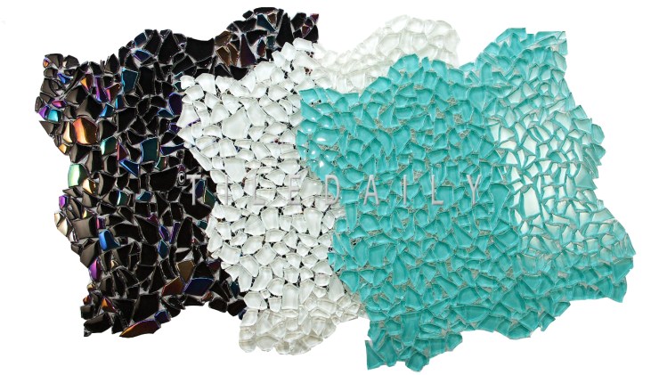Jagged Crystal Glass Mosaic, Black, White, Turquoise Blue