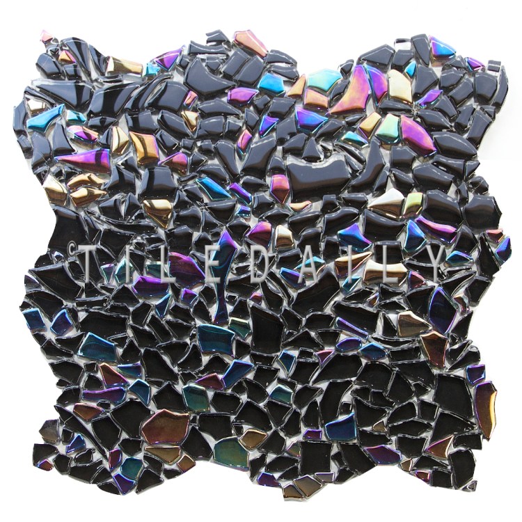 GM0093BK - Iridescent Black Jagged Crystal Glass Mosaic