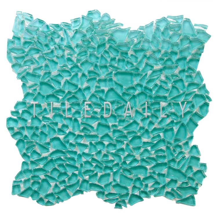GM0093BE - Turquoise Blue Iridescent Jagged Crystal Glass Mosaic