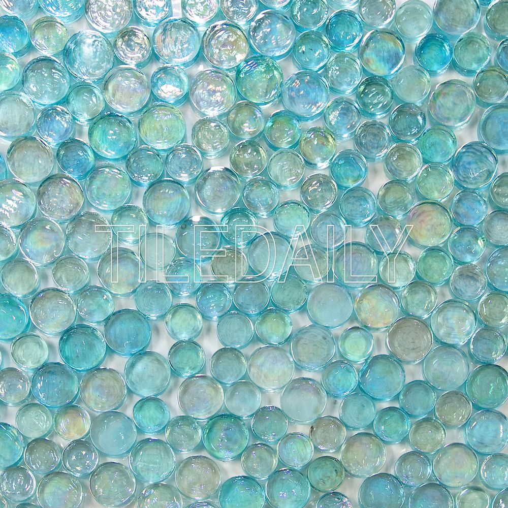 Iridescent Random Circles Glass Mosaic, Turquoise&nbsp;Blue