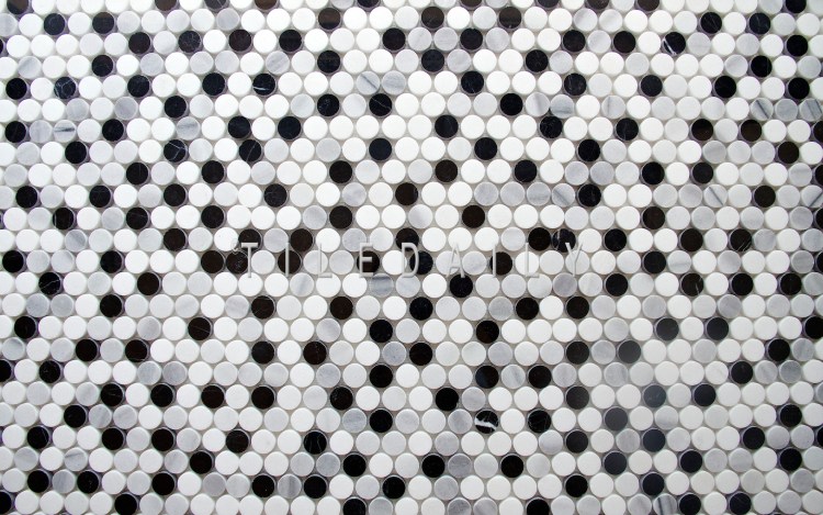NS0043BW - Marble Penny Round Mosaic, Mix Grey