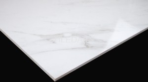Glossy White Carrara Porcelain Tile now available at TileDaily. Features light veins.
