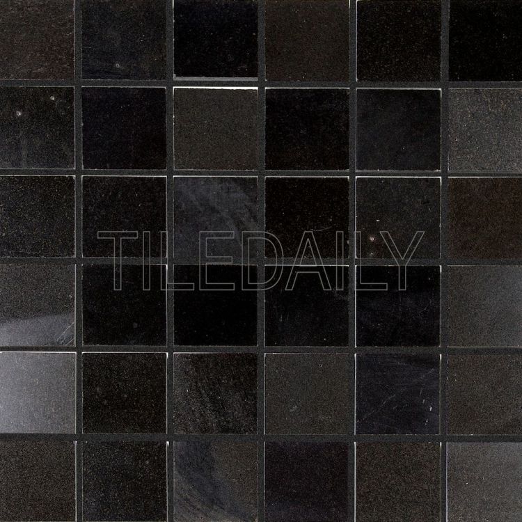 2x2 Natural Stone Mosaic Tile in Polished Black, Black Granite at TileDaily