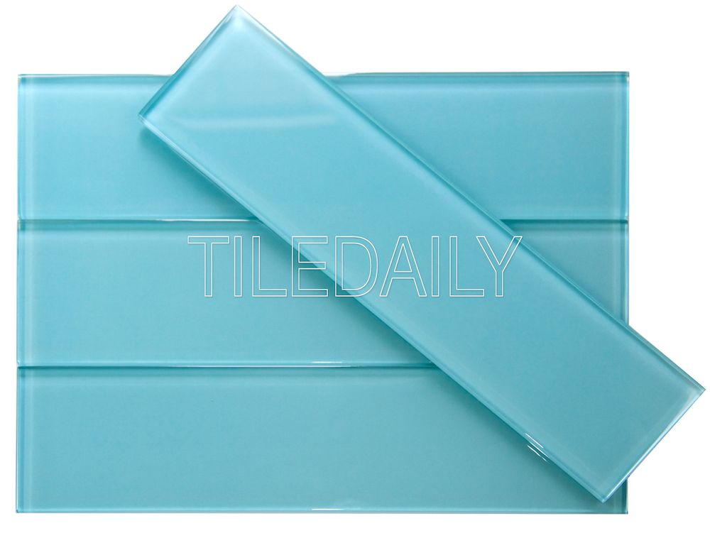 3x12 Bright Aqua Blue Glass Subway Tile at TileDaily