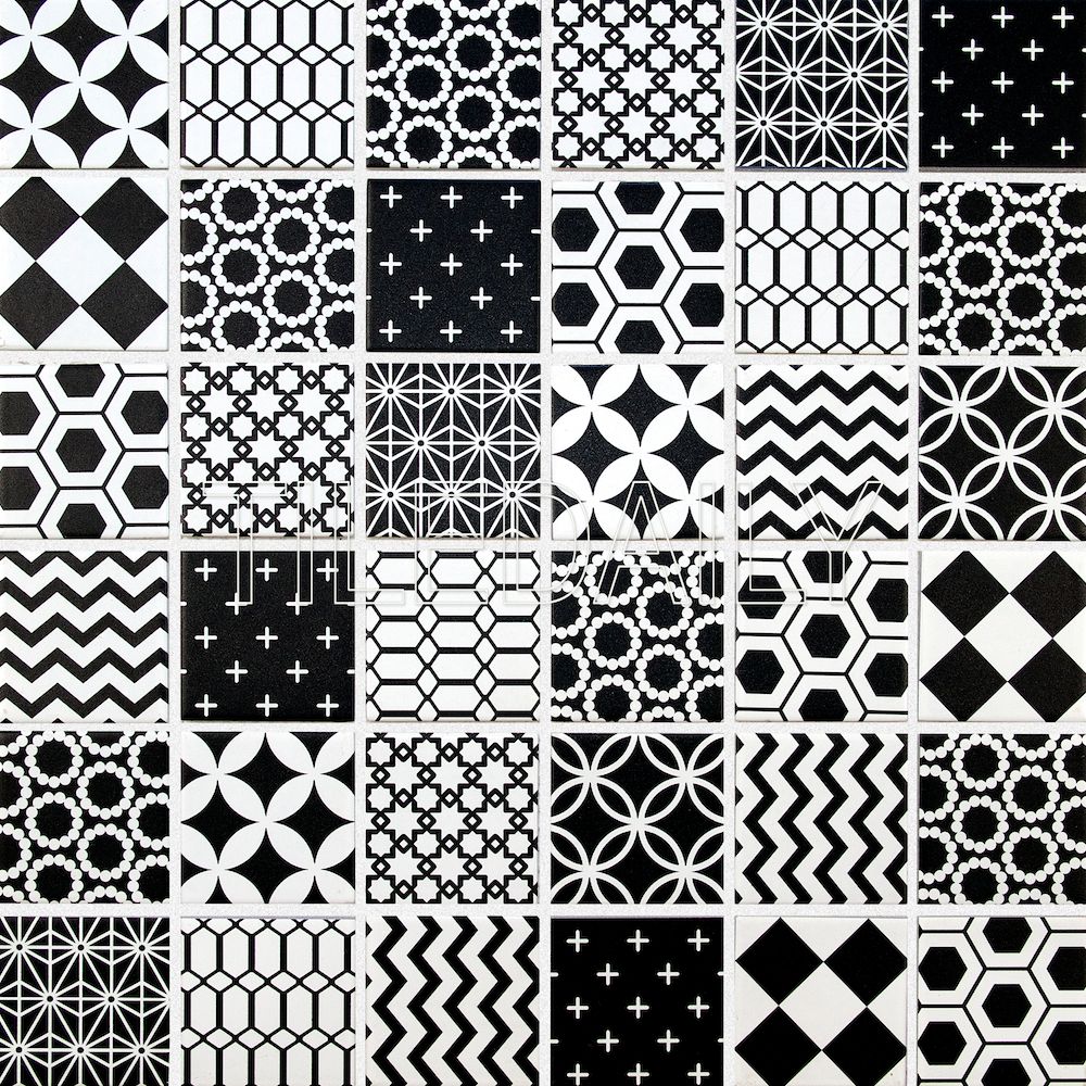 Geometric Pattern Mosaic Tile, Black And&nbsp;White