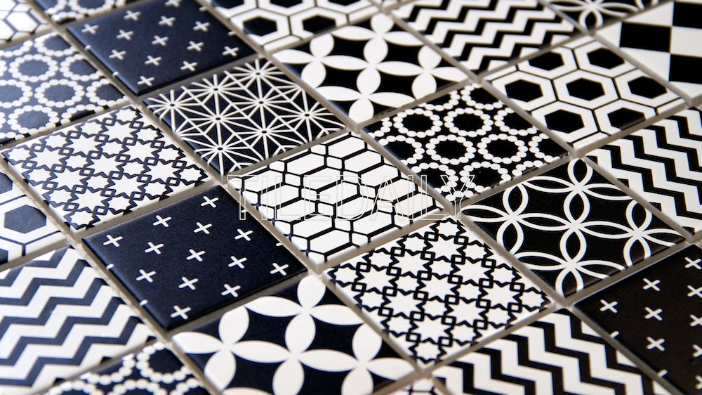 2x2 Black and White Glass Mosaic Tile 2x2 Black And White Mixed Pattern, Geometric Patterns Glass Mosaic Tile at TileDaily