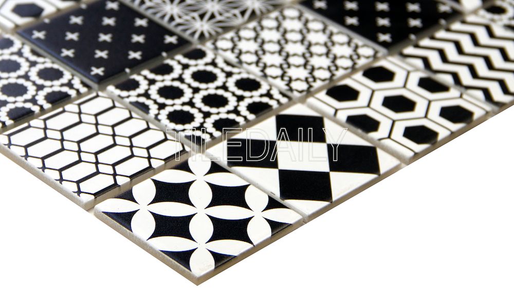 2x2 Black and White Glass Mosaic Tile 2x2 Black And White Mixed Pattern, Geometric Patterns Glass Mosaic Tile at TileDaily